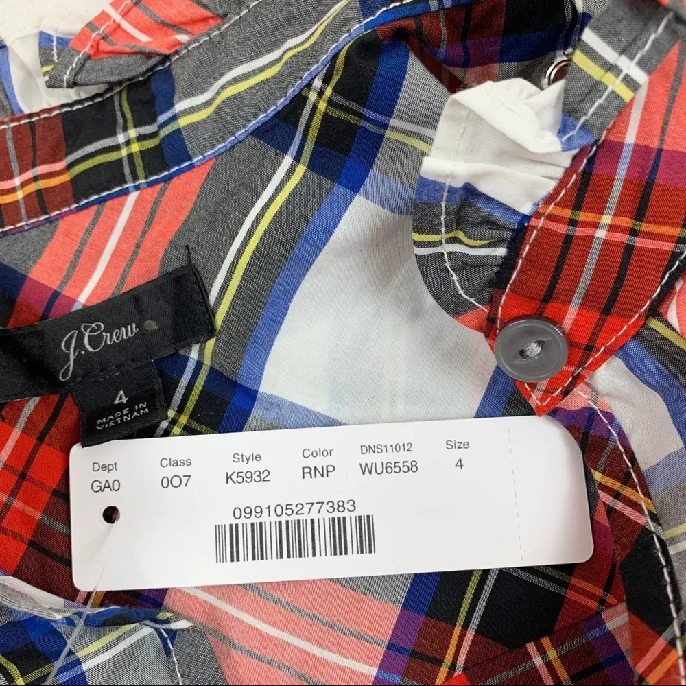 J Crew Ruffle Neck Cotton Plaid Top Holliday‎